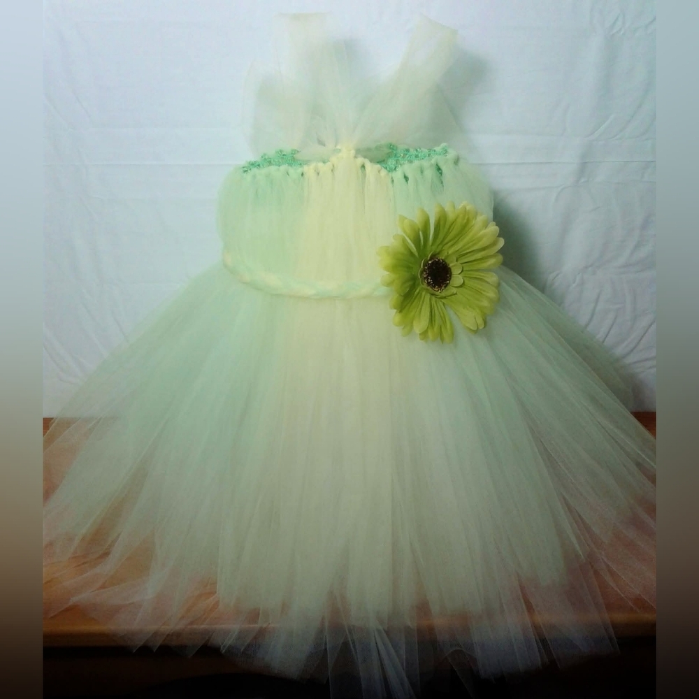 Charming Green and Yellow Tutu Dress Handmade